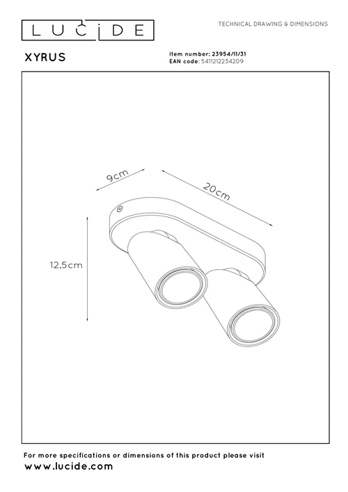 Lucide XYRUS - Foco de techo - LED Dim to warm - GU10 - 2x5W 2200K/3000K - Blanco - técnico